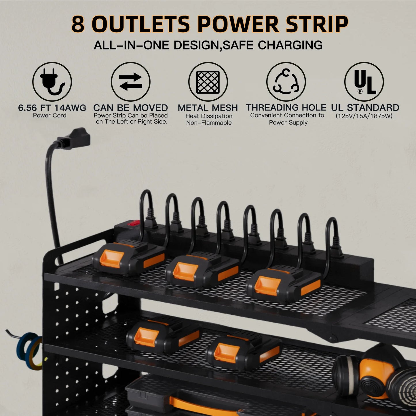 Power Tool Organizer For 8 Drills, Wall Mount Tool Holder/Charging Station