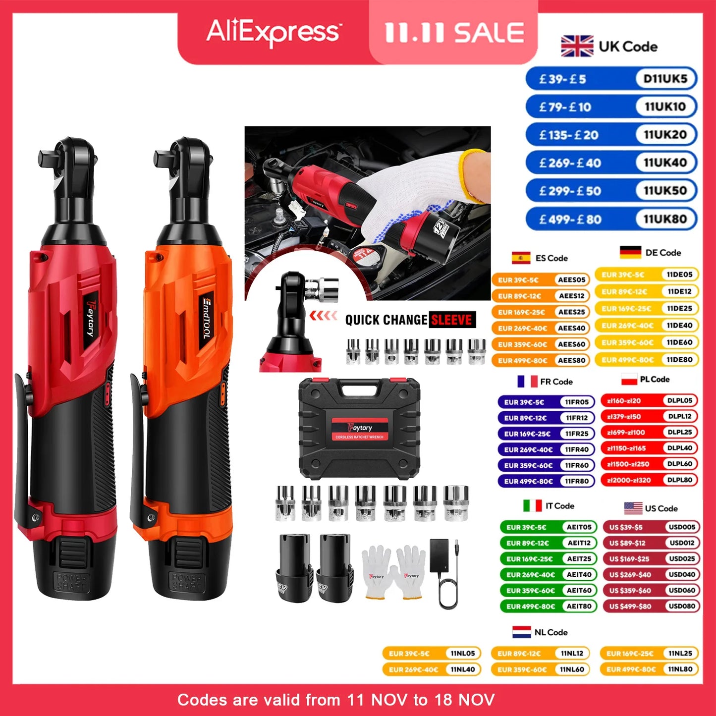 DayPlus 3/8" Electric Ratchet Wrench,90° Angle Wrench 12V w/ 2 Batteries & Charger+7 Sockets