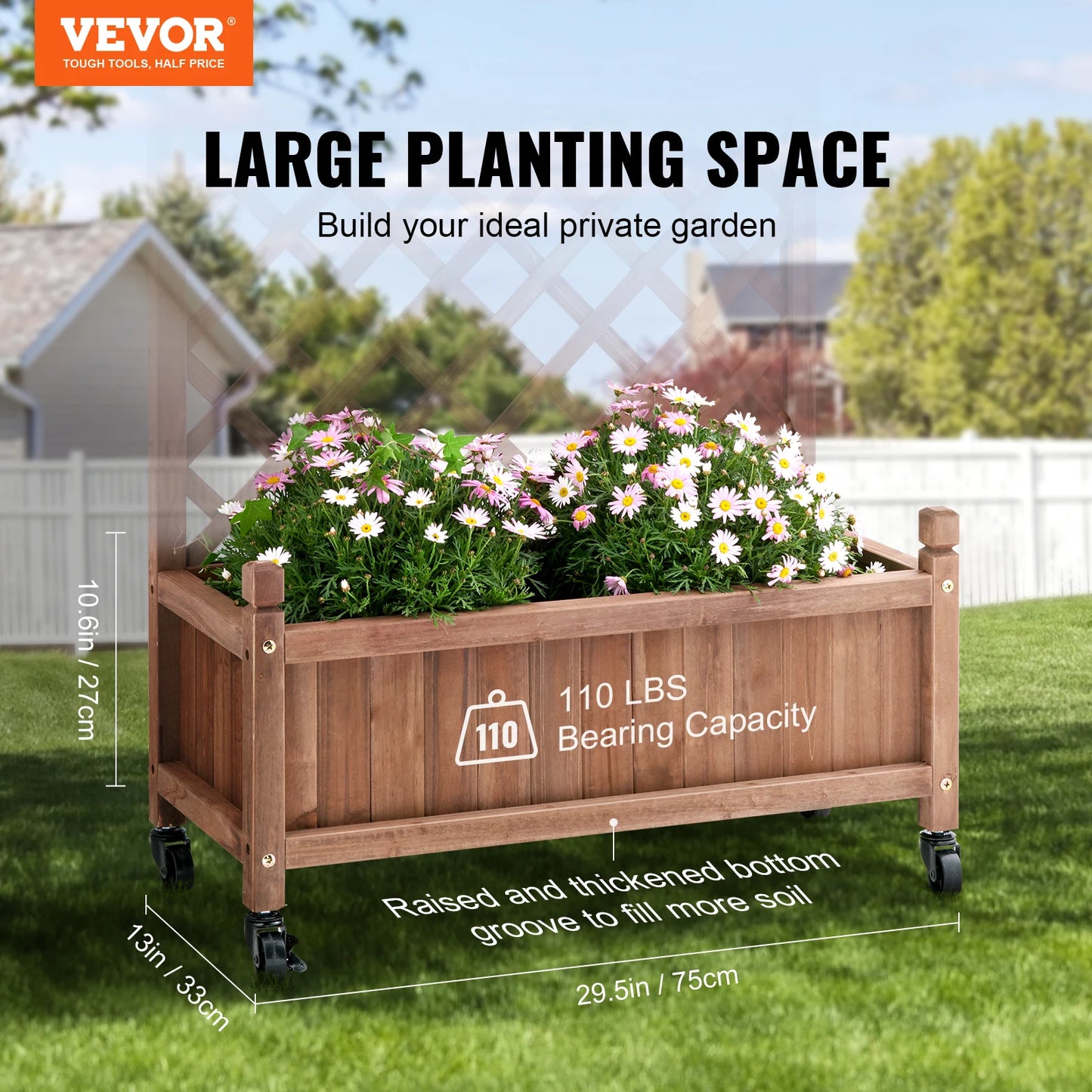 VEVOR 2PCS Wood Planter with Trellis  Outdoor Raised Garden Bed with Drainage Holesfor Vine Climbing Plants Flowers in Garden