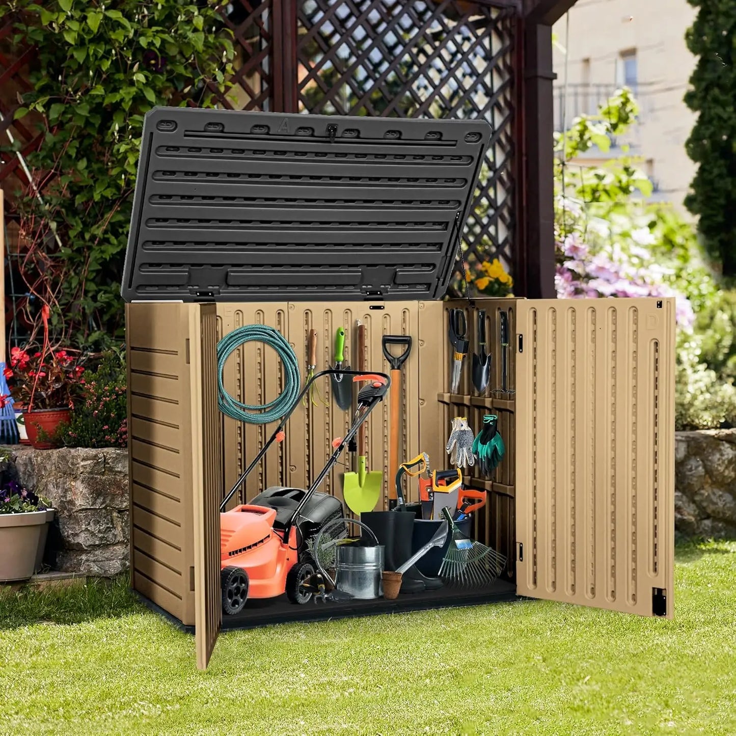 Outdoor Storage Shed 35 Cu Ft Lockable Waterproof Shed, Easy to Assemble