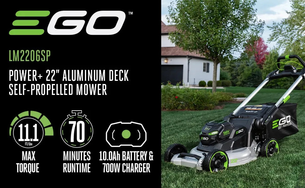 22inch Aluminum Deck Self-Propelled Lawn Mower, Battery and Turbo Charger Included