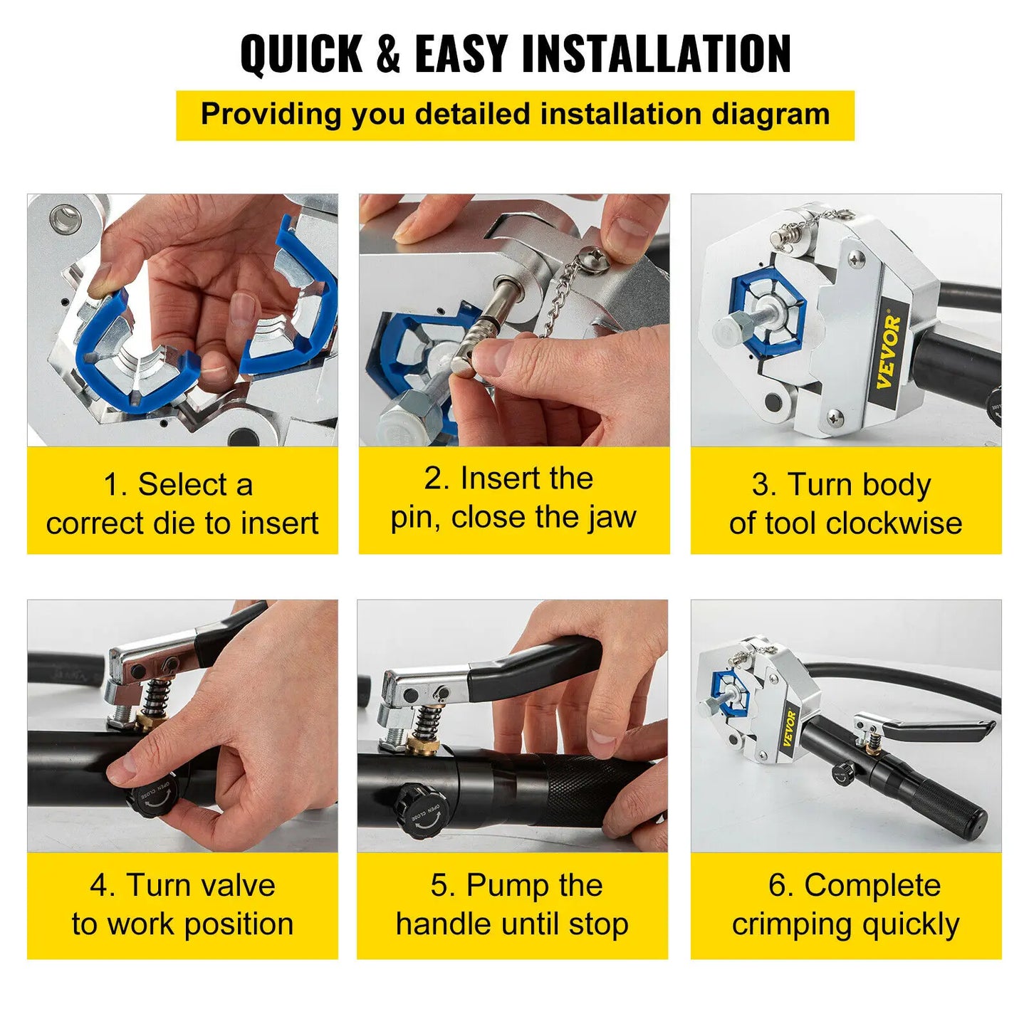 VEVOR Manual AC Hose Crimper Kit 71500 with 7Dies Hydraulic Hose Crimping Tool Hydraulic Press Auto Air Conditioning Repair Set