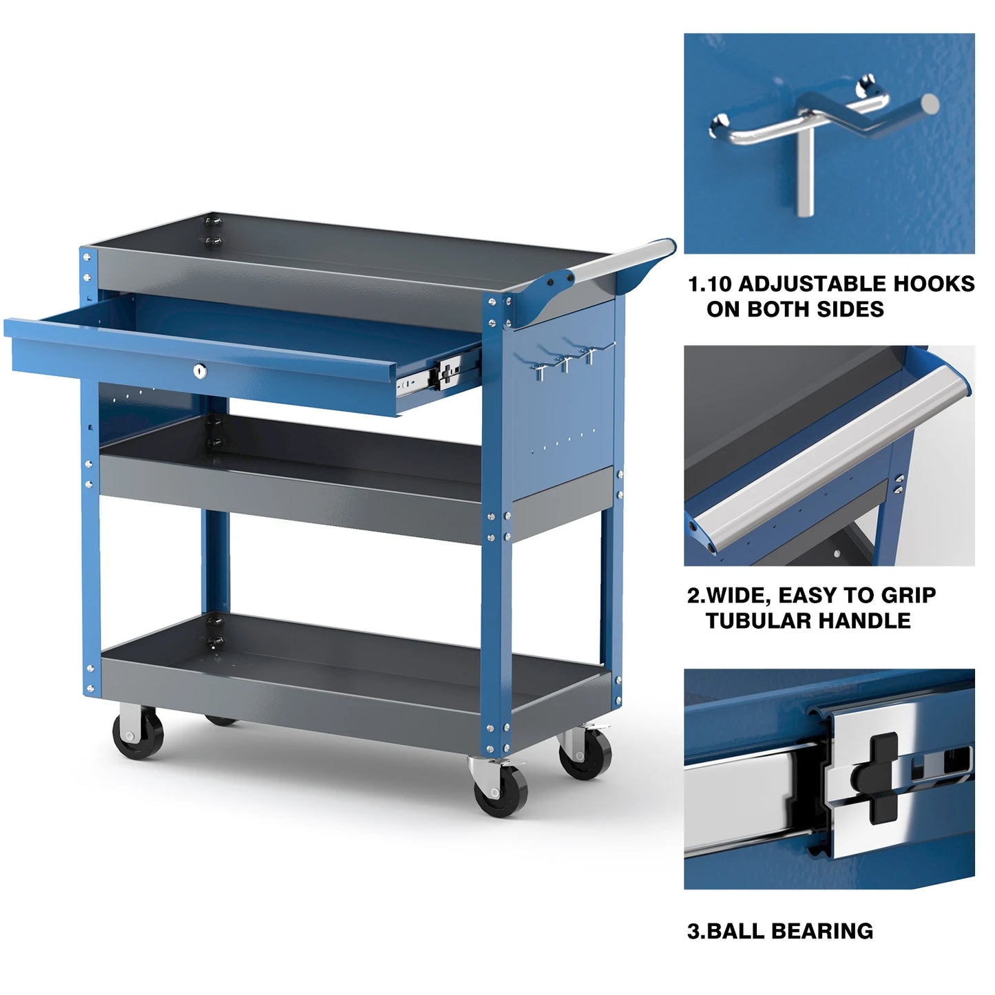 AIRAJ Mechanic Tool Cart, 3 Tier Rolling Cart,440 LBS Capacity Tool Cart