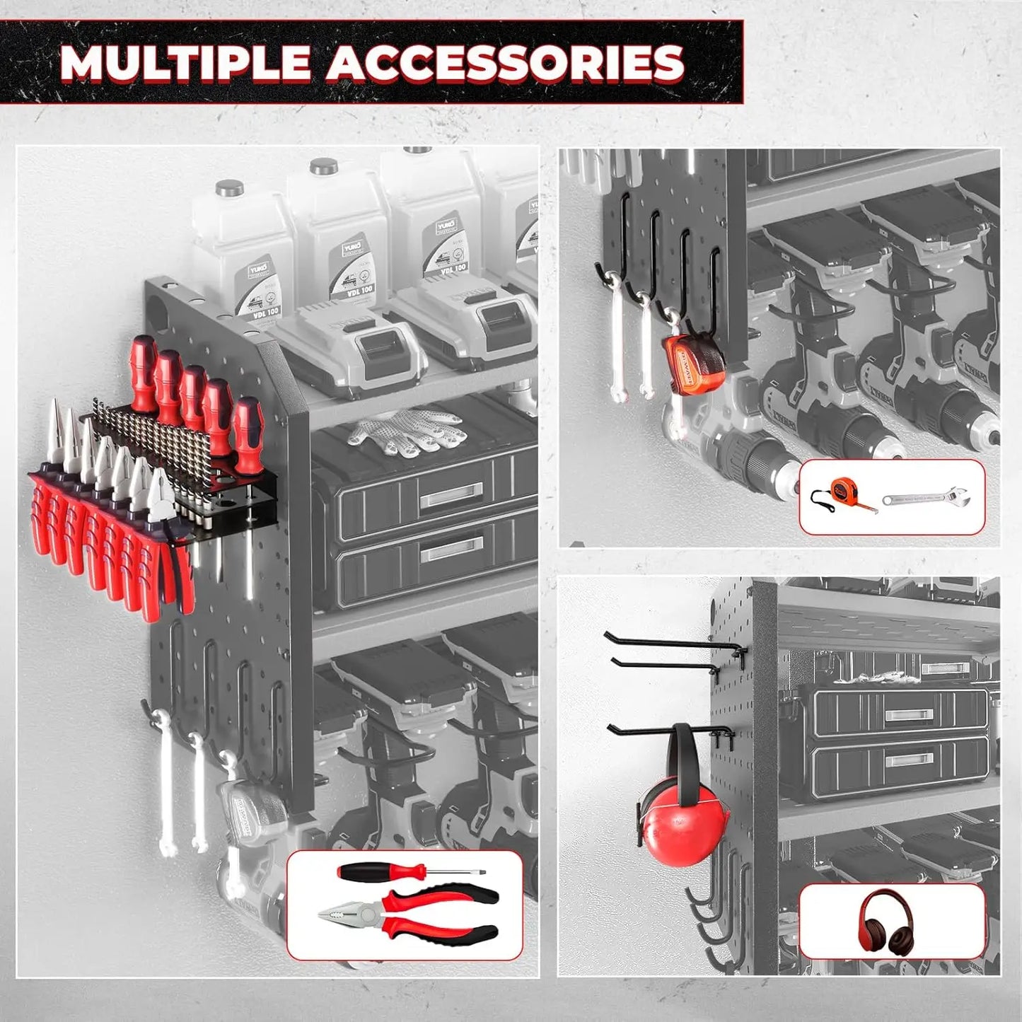 Tool Organizer & Charging Station, Built in Power Strip, Wall Mount