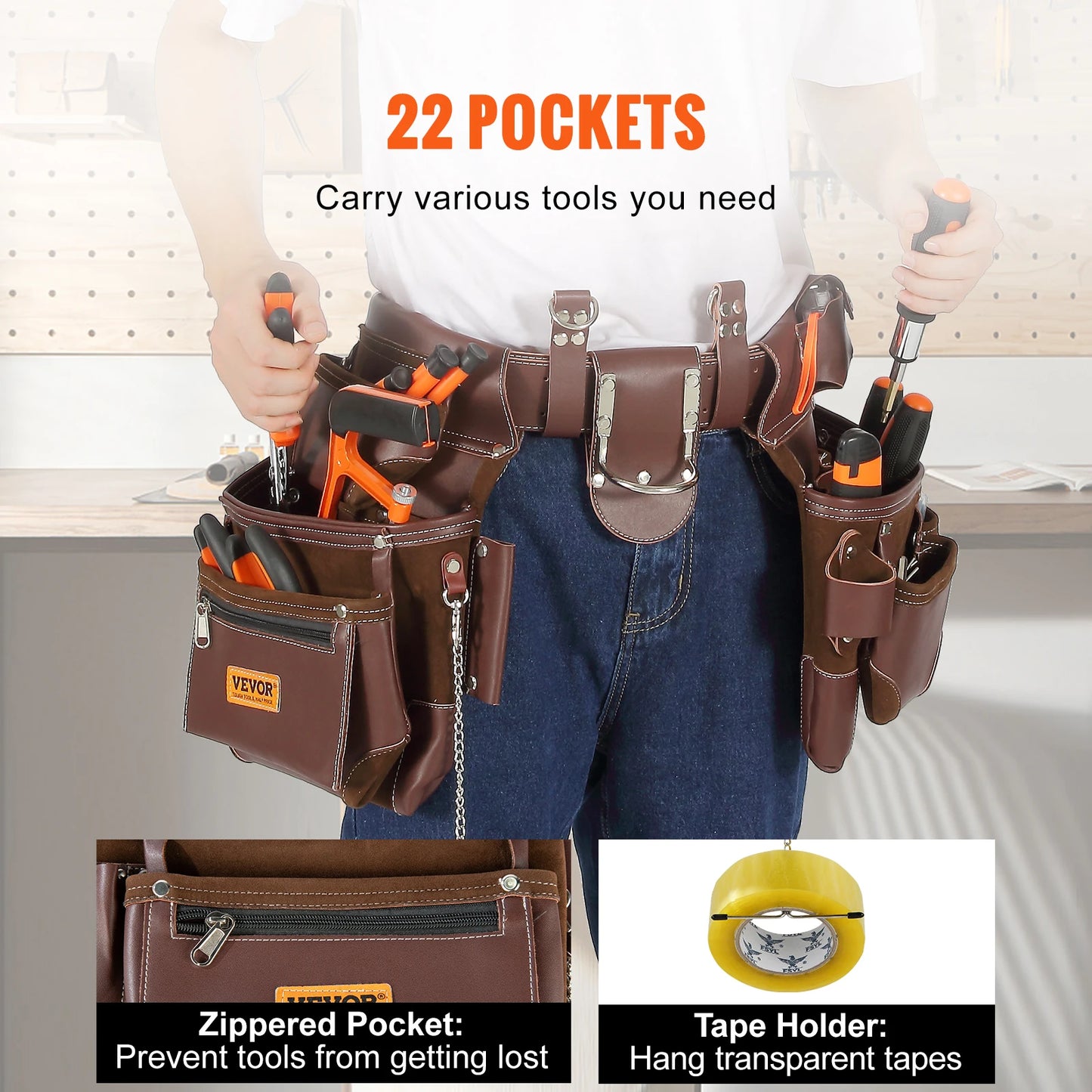 VEVOR 22 Pockets Tool Belt for Electrician Carpenter Handyman Woodworker