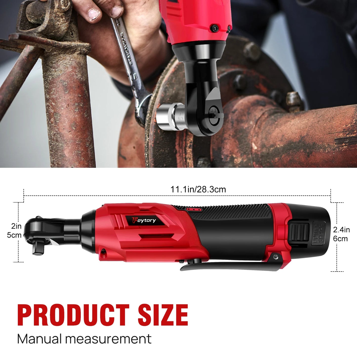 DayPlus 3/8" Electric Ratchet Wrench,90° Angle Wrench 12V w/ 2 Batteries & Charger+7 Sockets