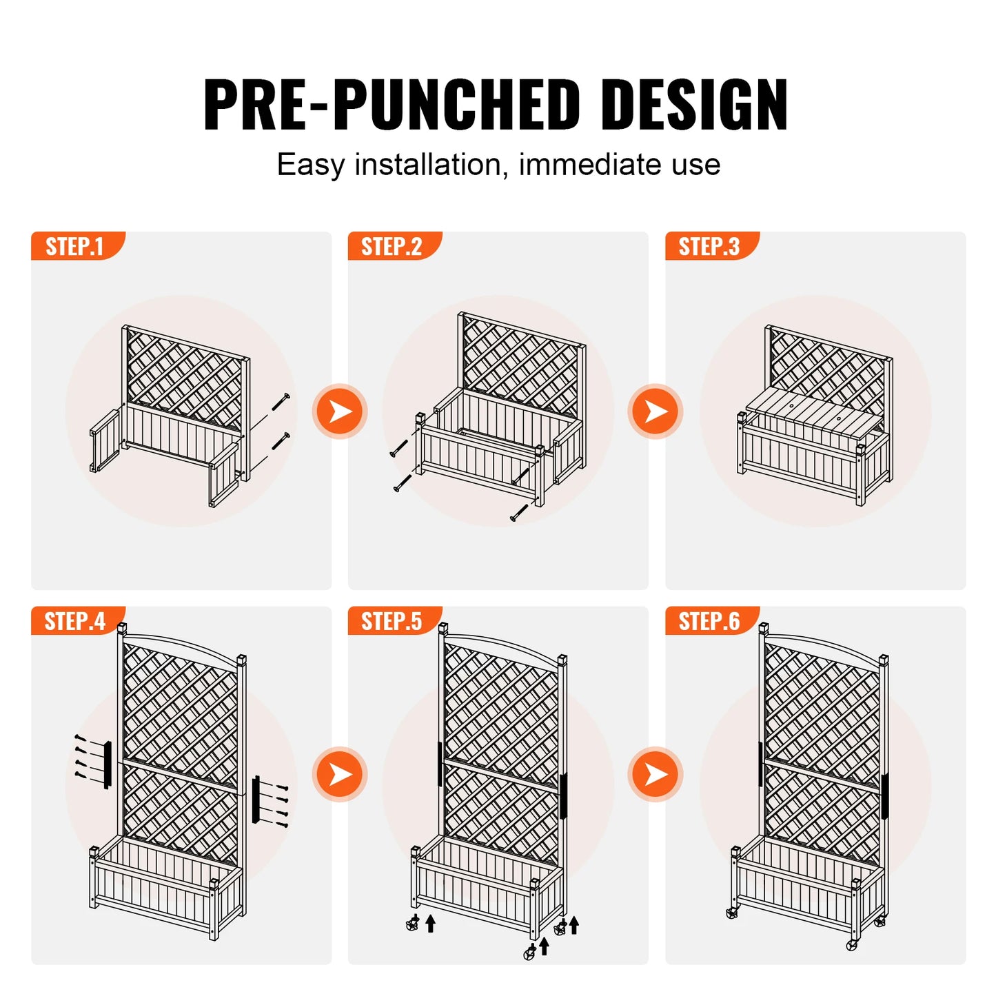 VEVOR 2PCS Wood Planter with Trellis  Outdoor Raised Garden Bed with Drainage Holesfor Vine Climbing Plants Flowers in Garden