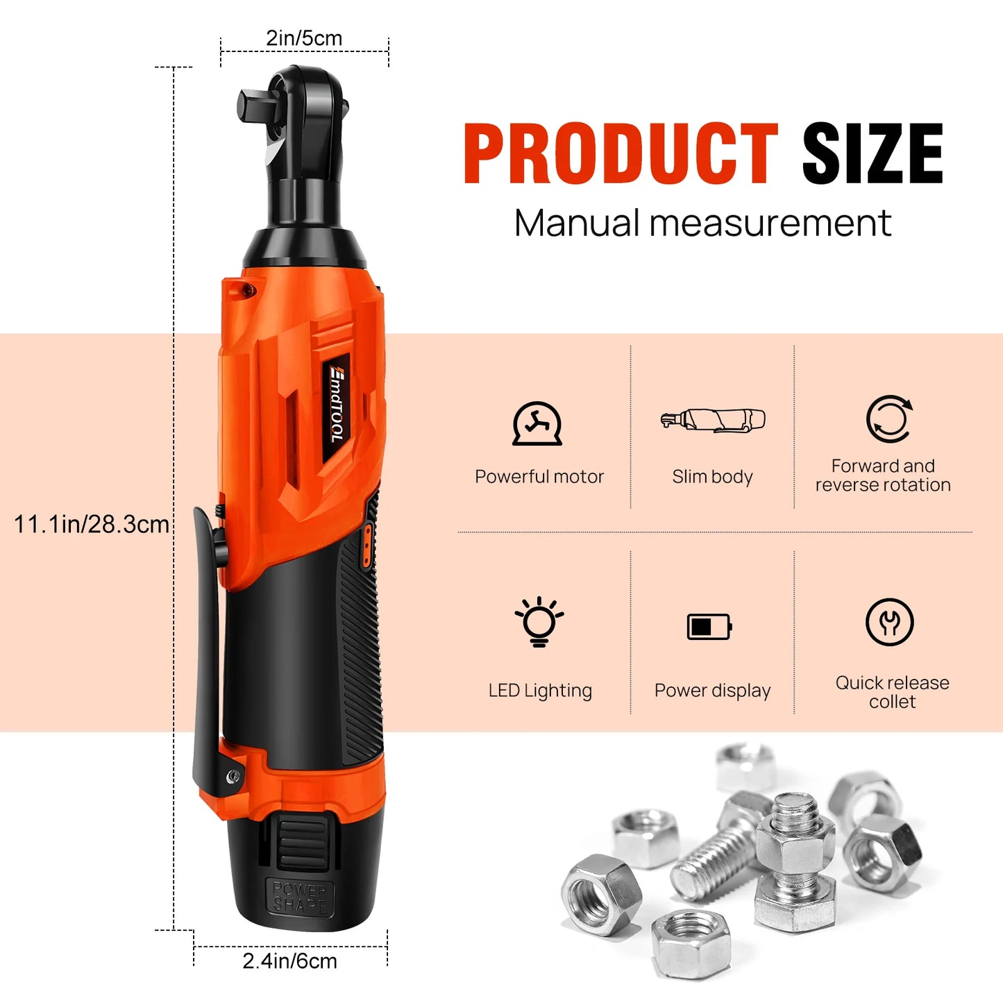 DayPlus 3/8" Electric Ratchet Wrench,90° Angle Wrench 12V w/ 2 Batteries & Charger+7 Sockets